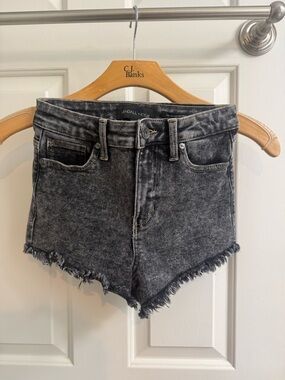 Kendall & Kylie High-Rise Black Acid Wash Frayed Hem Denim Shorts